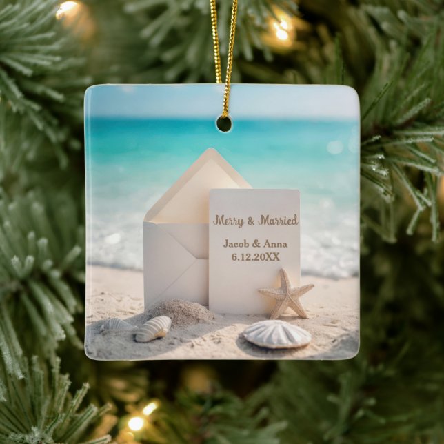 Beach Wedding Invitation With Starfish Ceramic Ornament (Tree)