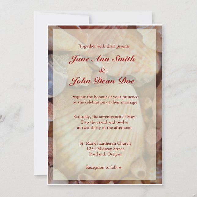 Beach Wedding Invitations: Multicolored Seashell Invitation (Front)