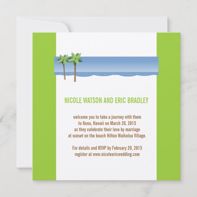 Beach Wedding Invitations Palm Trees Cream Green (Front)