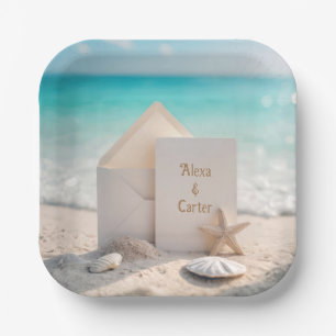 Beach Wedding Invite With Starfish Paper Plate