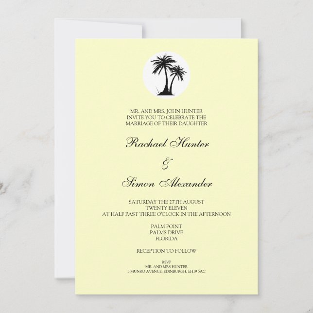 Beach Wedding Invitiation -Yellow Invitation (Front)