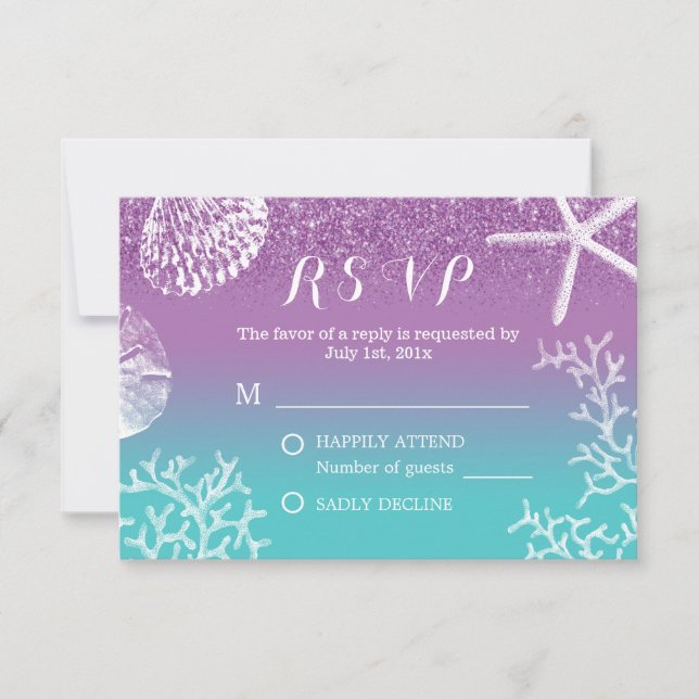 Beach Wedding Lavender Teal Ombre RSVP Response (Front)