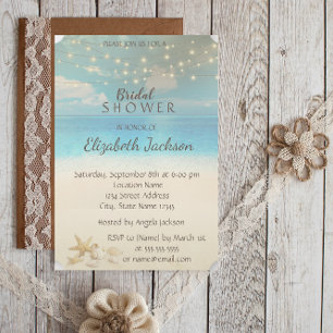 Beach Wedding Lights  Seashells Bridal Shower Invitation