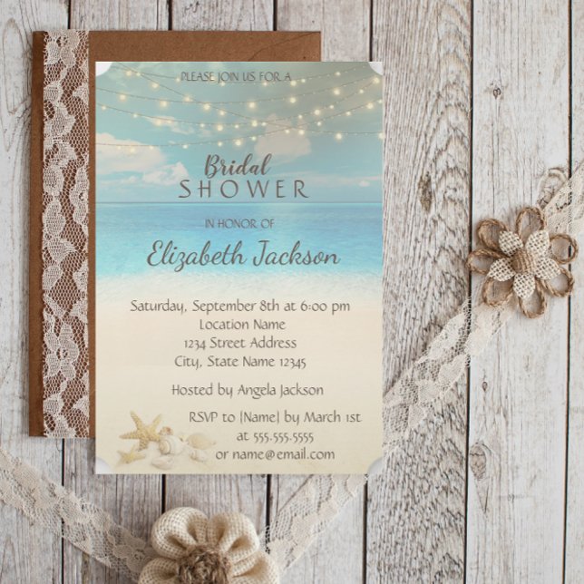 Beach Wedding Lights  Seashells Bridal Shower Invitation (Creator Uploaded)