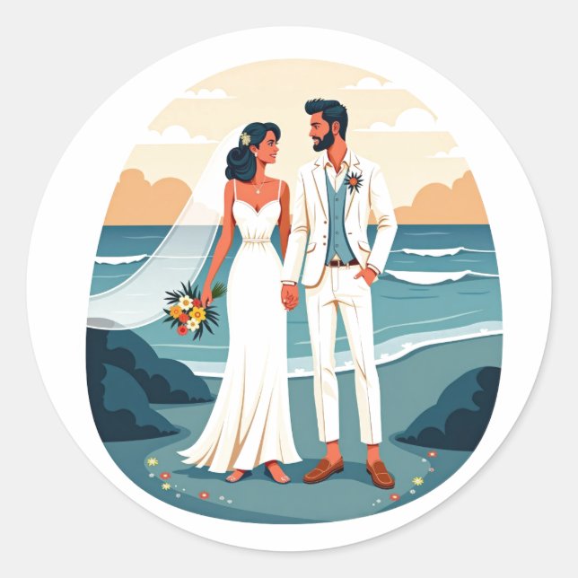 Beach Wedding Love Sticker  (Front)