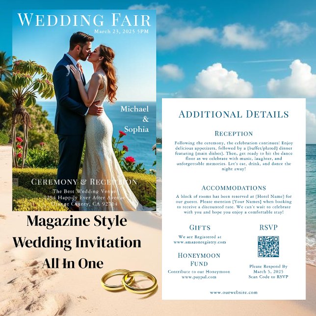 Beach Wedding Magazine Cover Invitation (Beach Wedding Magazine Cover Invitation All in One)