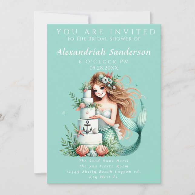 Beach Wedding Mermaid Bridal Shower Invitation (Front)