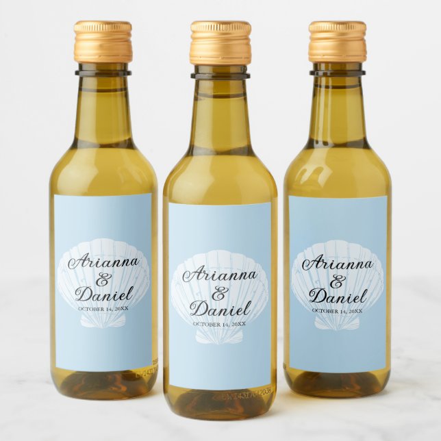 Beach Wedding Mini Wine Labels Seaside Beach Blue (Bottles)