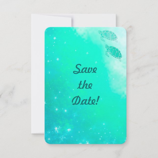 Beach Wedding Modern Ocean Mystical Sea Turtles Save The Date (Front)