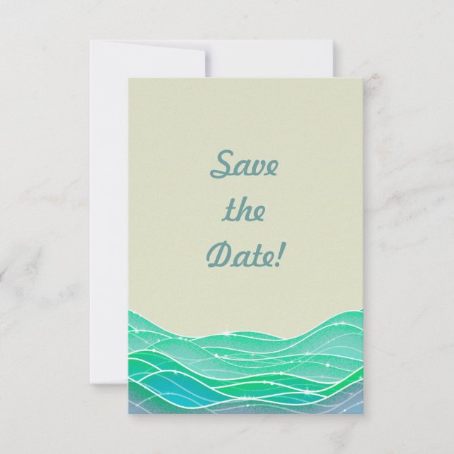 Beach Wedding Modern Ocean Waves Save the Date (Front)