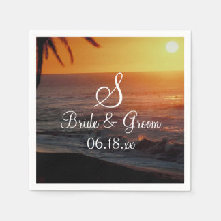 Beach Wedding Monogram Bride Groom Names Date Pape Napkin