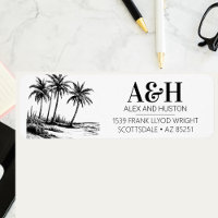 Beach Wedding Monogram Elegant Simple Palm Tree