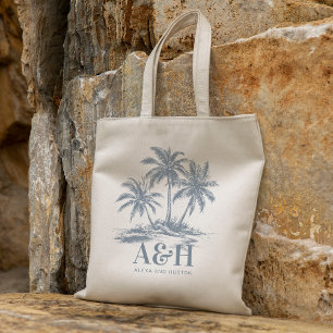 Beach Wedding Monogram Elegant Simple Palm Tree Tote Bag