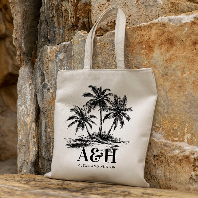 Beach Wedding Monogram Elegant Simple Palm Tree Tote Bag (Creator Uploaded)