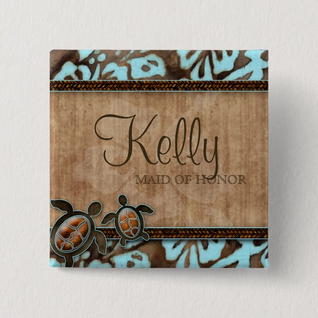 Beach Wedding Name Tag Button Luau Turtles (Front)