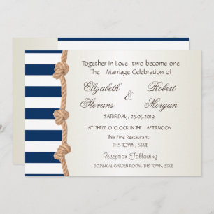 Beach Wedding Navy Rope,Hearts ,Stripes Invitation