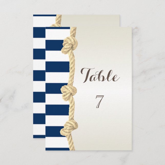 Beach Wedding Navy Rope,Hearts ,Stripes Table Card (Front/Back)