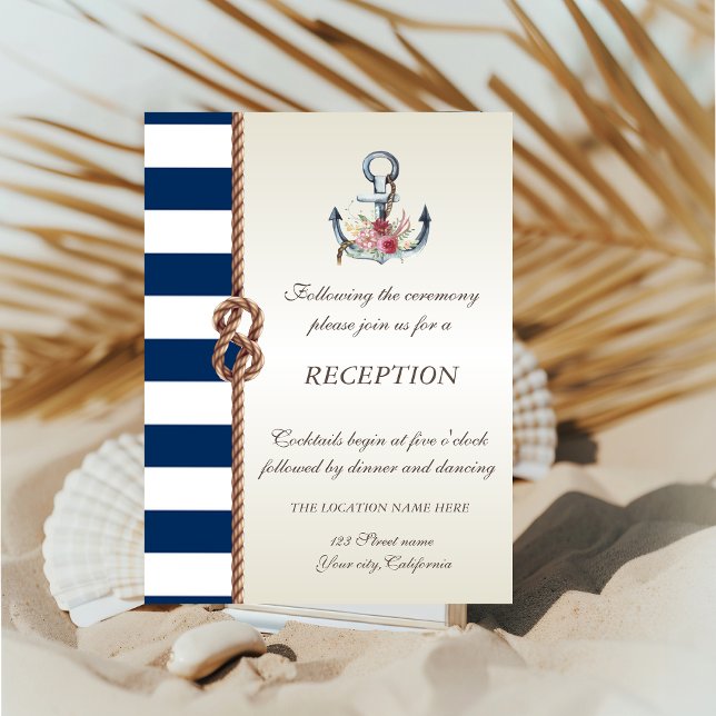 Beach Wedding Navy Rope,Striped Reception  Invitation (Creator Uploaded)