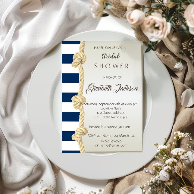 Beach Wedding,Navy Rope,Stripes  Bridal Shower Invitation (Creator Uploaded)