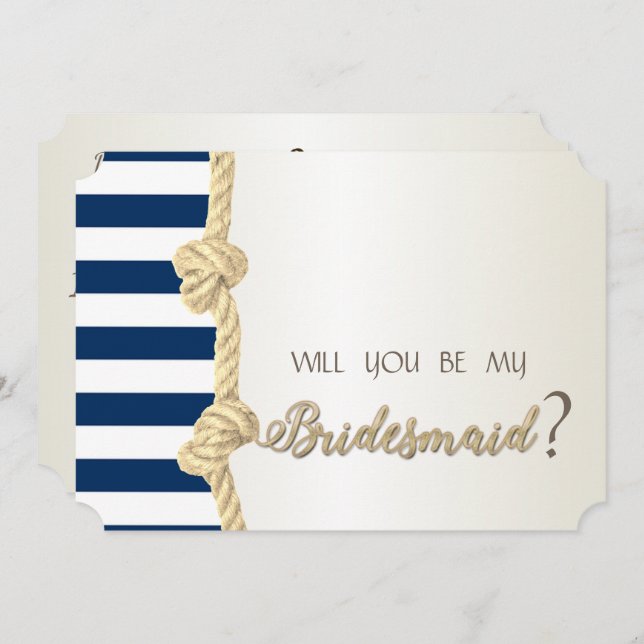 Beach Wedding,Navy Rope,Stripes  Bridesmaid Card (Front/Back)