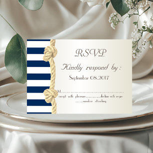 Beach Wedding,Navy Rope,Stripes Seashells RSVP Invitation