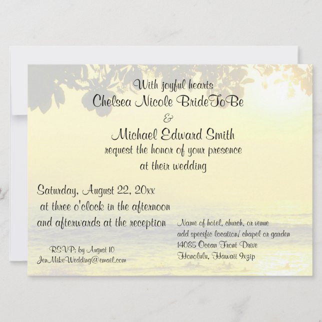 Beach Wedding Ocean Sunset Invitation (Front)