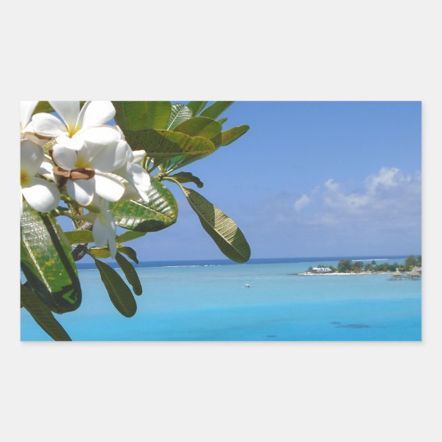 Beach Wedding Ocean Tahiti Flowers Rectangular Sticker (Front)