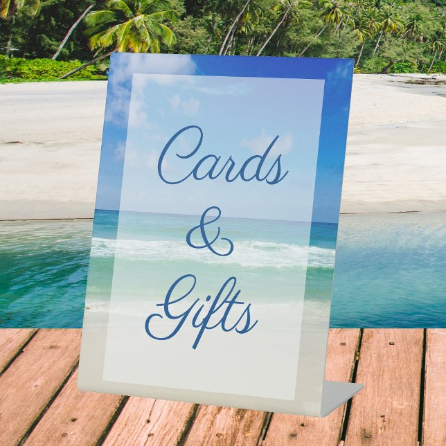 Beach Wedding Ocean Waves Photo Cards & Gifts Pedestal Sign (Creator Uploaded)