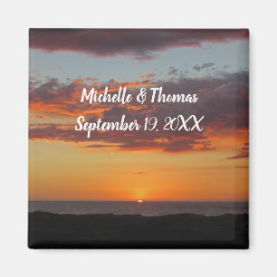 Beach Wedding Orange Sunset Pacific Guest Favor Magnet