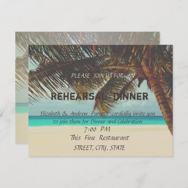 Beach Wedding ,Palm  Rehearsal Dinner Invitation (Front/Back)