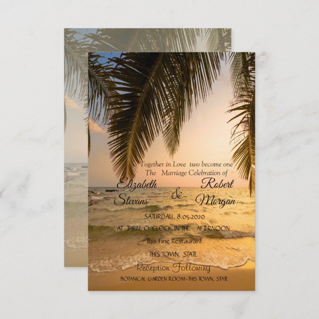 Beach Wedding,Palm Sunset Invitation (Front/Back)