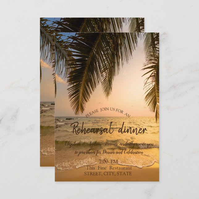 Beach Wedding,Palm Sunset Rehearsal Dinner Invitation (Front/Back)