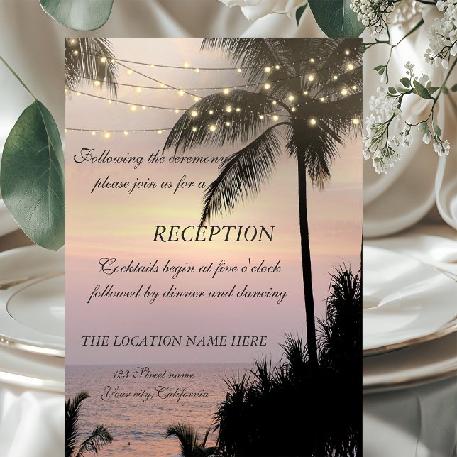 Beach  Wedding Palms Sunset  Reception Invitation (Creator Uploaded)