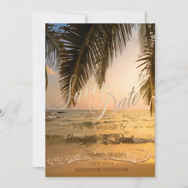 Beach Wedding,Palms Sunset  Save The Date (Front)
