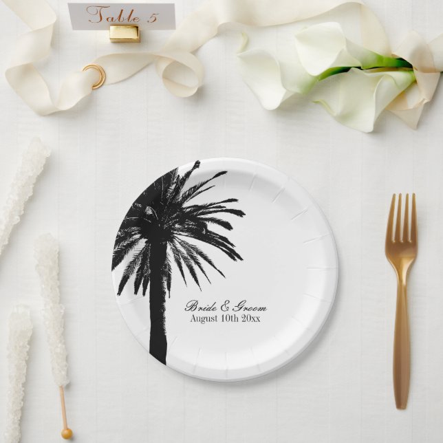 Beach wedding party plates with exotic palm tree (Wedding)