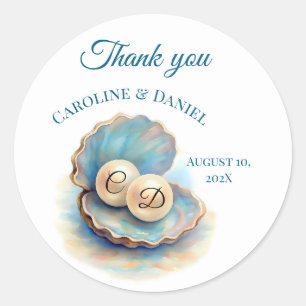 Beach Wedding Pearls Shell Elegant Ocean Theme  Classic Round Sticker