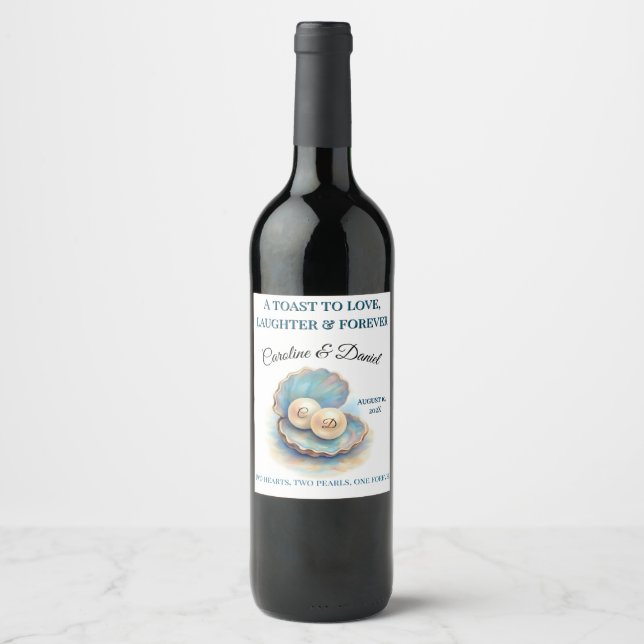 Beach Wedding Pearls Shell Elegant Ocean Theme  Gi Wine Label (Front)