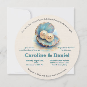 Beach Wedding Pearls Shell Elegant Ocean Theme Invitation