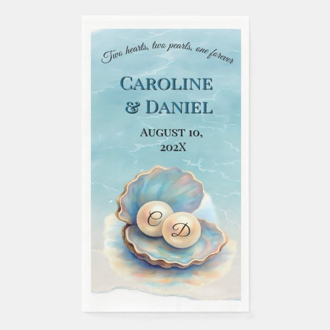 Beach Wedding Pearls Shell Elegant Ocean Theme  Napkin (Front)