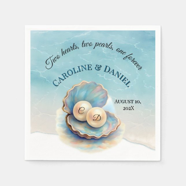 Beach Wedding Pearls Shell Elegant Ocean Theme  Napkin (Front)