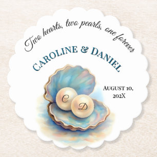 Beach Wedding Pearls Shell Elegant Ocean Theme Paper Coaster