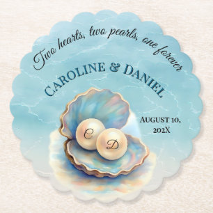 Beach Wedding Pearls Shell Elegant Ocean Theme Paper Coaster