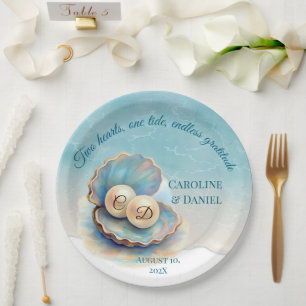 Beach Wedding Pearls Shell Elegant Ocean Theme Paper Plate