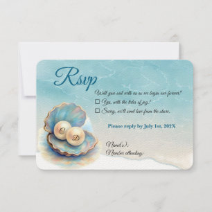 Beach Wedding Pearls Shell Elegant Ocean Theme RSVP Card