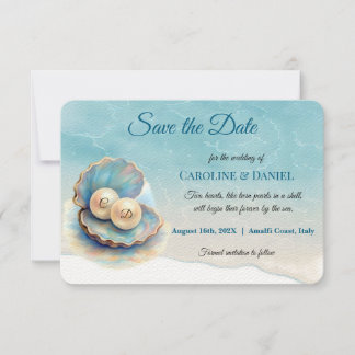 Beach Wedding Pearls Shell Elegant Ocean Theme  Save The Date