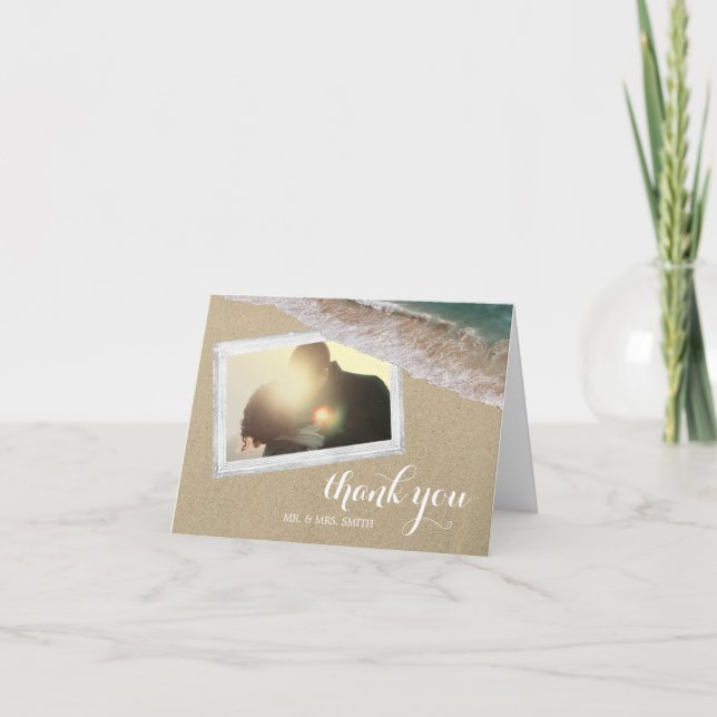 Beach Wedding Photo Thank You Card (Front)