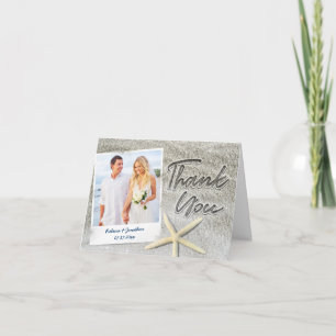 Beach Wedding Photo Thank You Cards   Sand Script