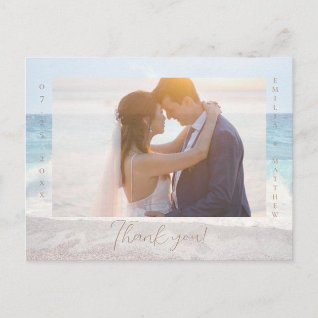 Beach Wedding Photo Thank you Postcard (Front)