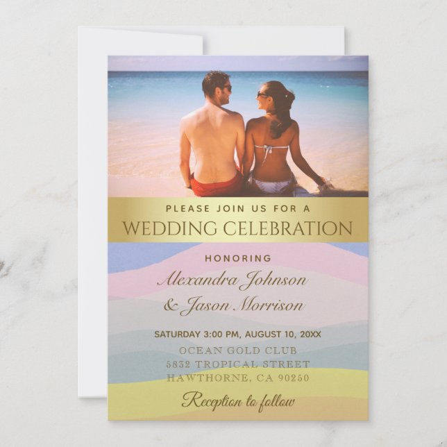 Beach Wedding Photo Watercolor Invite (Front)