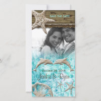 Beach Wedding Photocard Dolphins Blue Shells
